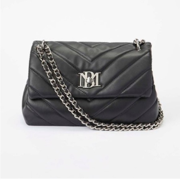 Badgley Mischka Black Vegan Leather Quilted Handbag - Picture 1 of 12